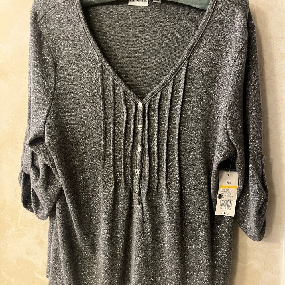 Kim Rogers Gray Blouse Silver Glitter M